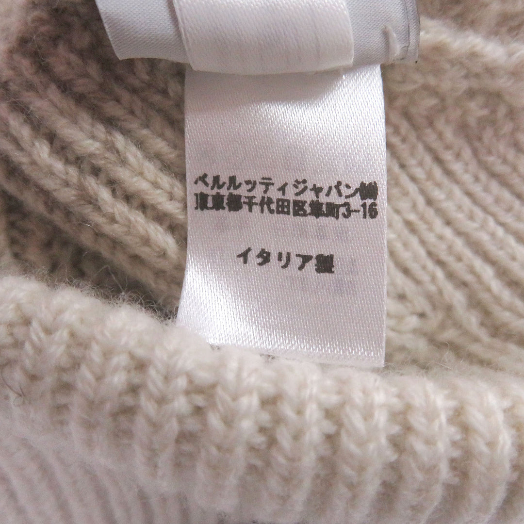 Excellent BERLUTI Knit cap Two-tone logo leather patch beige cashmere mens