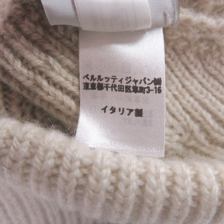 Excellent BERLUTI Knit cap Two-tone logo leather patch beige cashmere mens