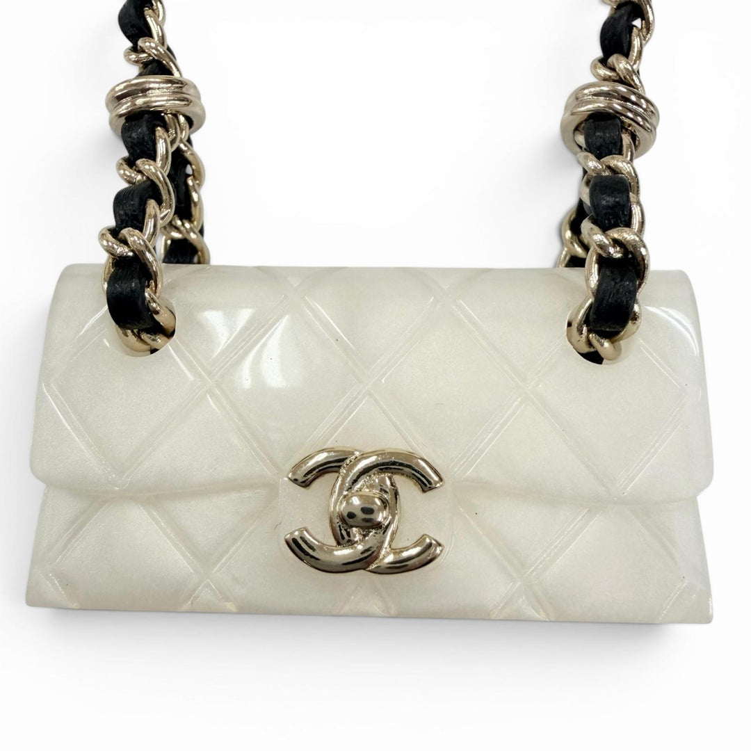 Excellent CHANEL Necklace Matelassé bag motif COCO Mark Chain Ivory Women B23C