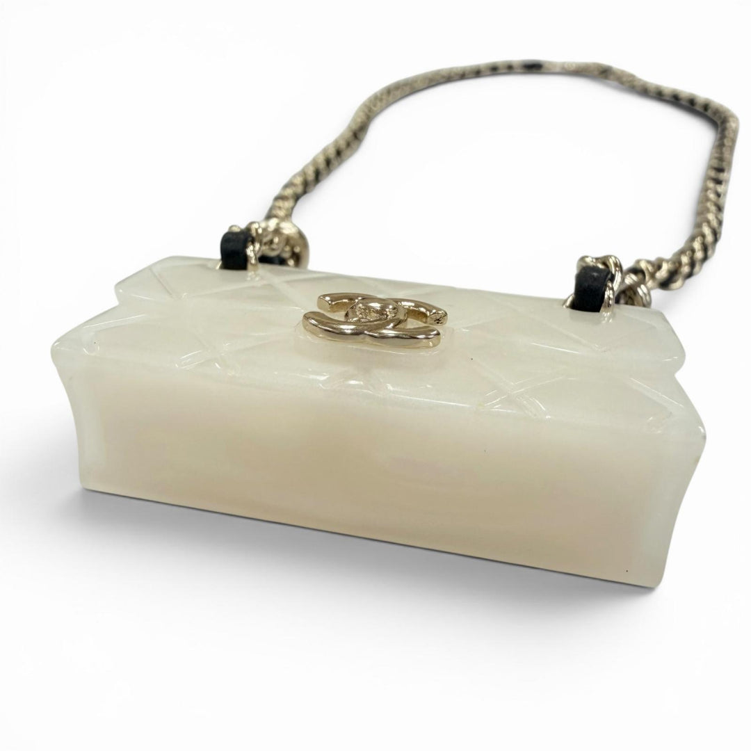 Excellent CHANEL Necklace Matelassé bag motif COCO Mark Chain Ivory Women B23C