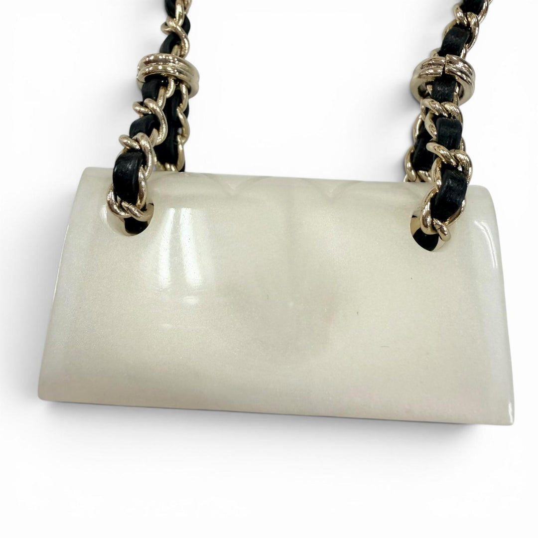 Excellent CHANEL Necklace Matelassé bag motif COCO Mark Chain Ivory Women B23C