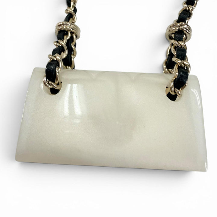 Excellent CHANEL Necklace Matelassé bag motif COCO Mark Chain Ivory Women B23C