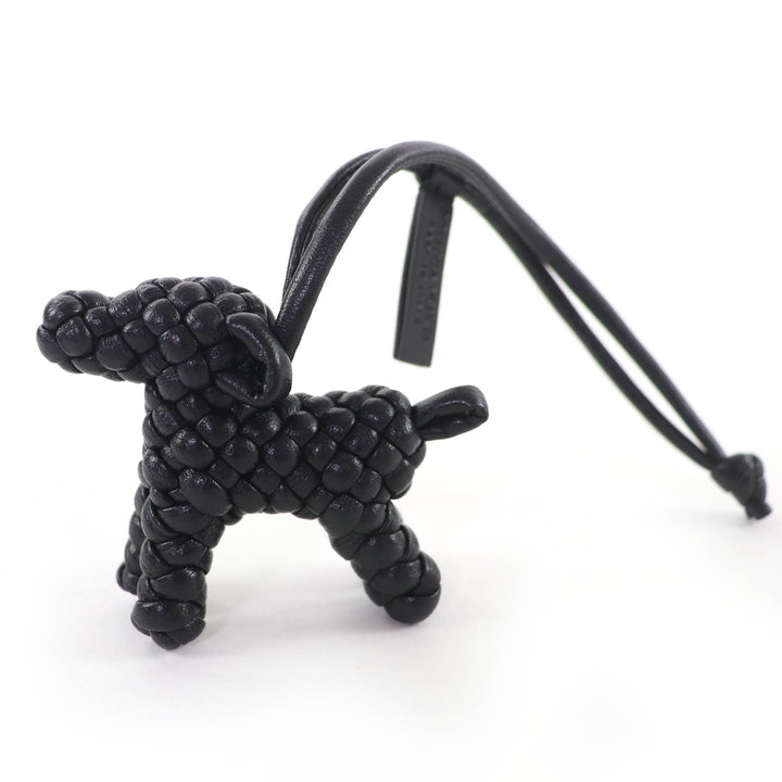 Excellent BOTTEGAVENETA Bag charm INTRECCIATO Leather Dog Charm black 807068