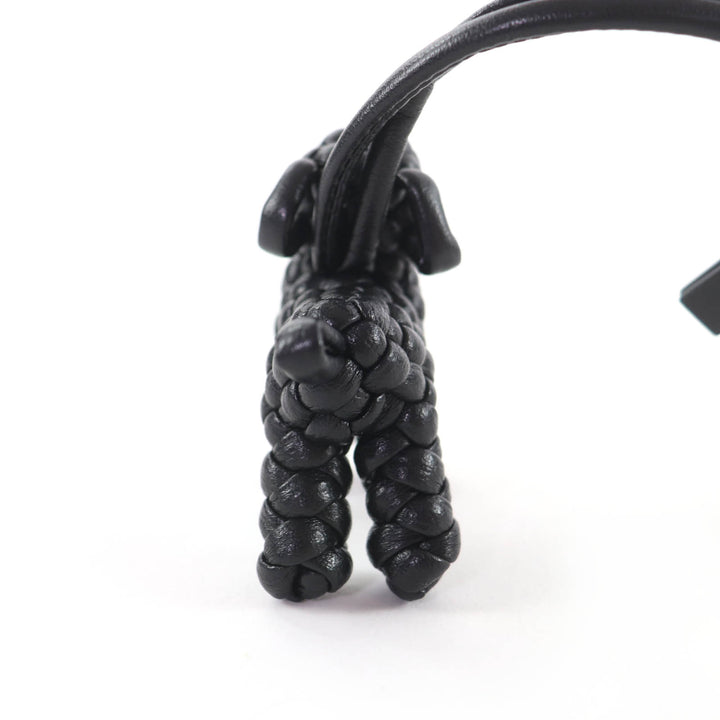 Excellent BOTTEGAVENETA Bag charm INTRECCIATO Leather Dog Charm black 807068