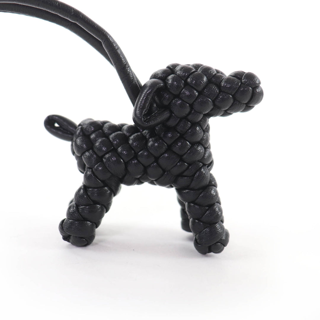 Excellent BOTTEGAVENETA Bag charm INTRECCIATO Leather Dog Charm black 807068