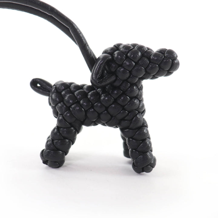 Excellent BOTTEGAVENETA Bag charm INTRECCIATO Leather Dog Charm black 807068