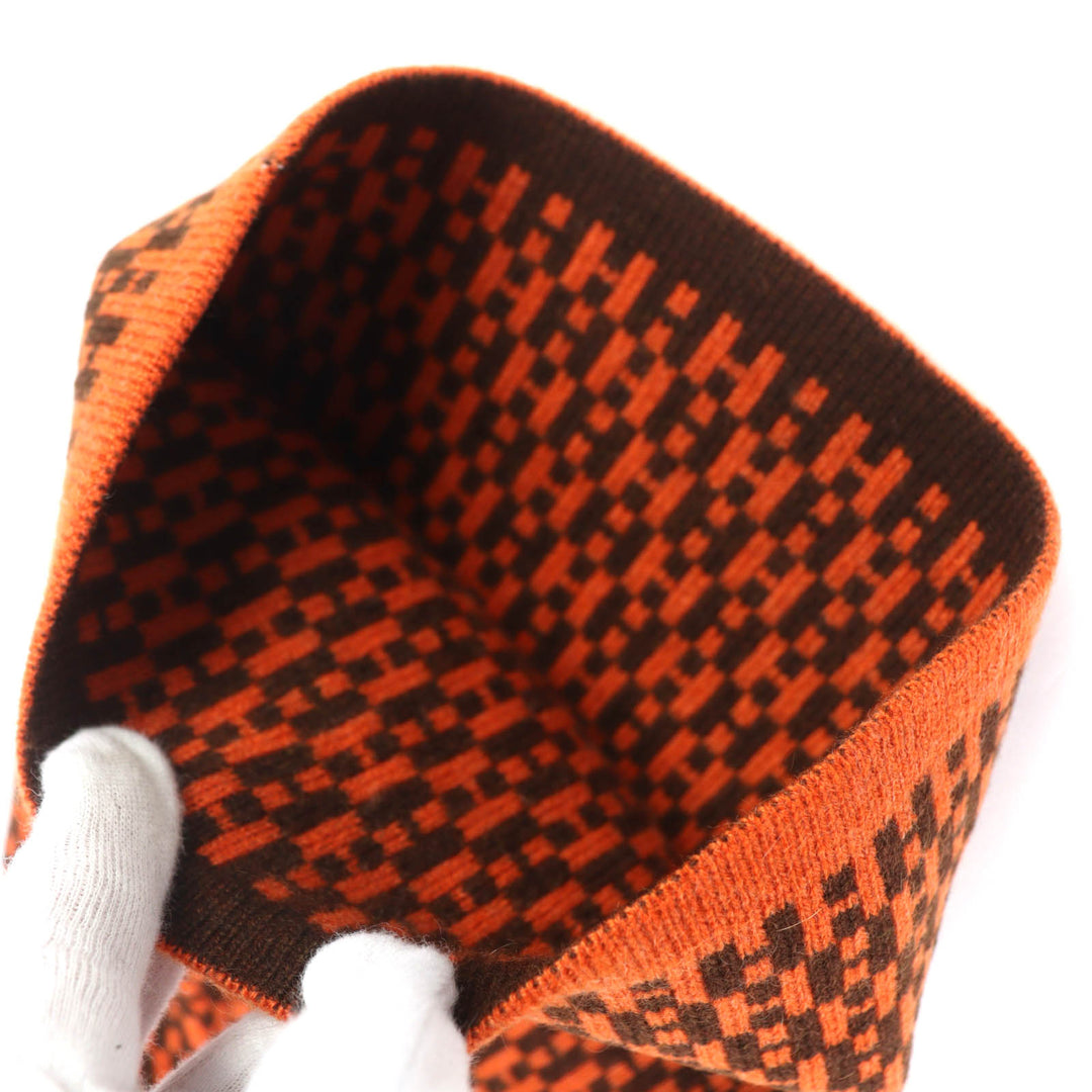 Excellent HERMES Knit cap Margiela era H-pattern beanie knit hat Orange cashmere