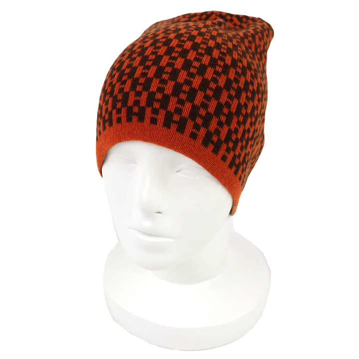 Excellent HERMES Knit cap Margiela era H-pattern beanie knit hat Orange cashmere