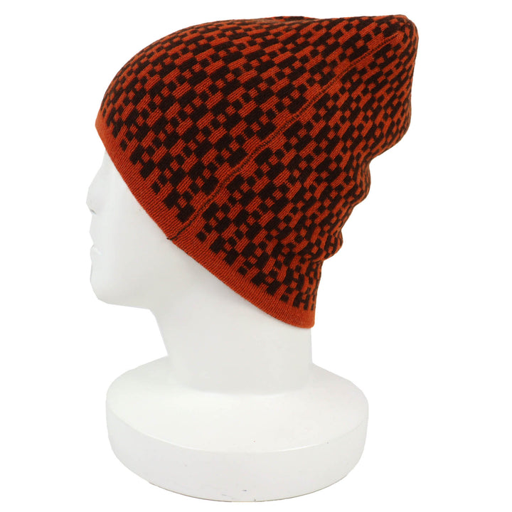 Excellent HERMES Knit cap Margiela era H-pattern beanie knit hat Orange cashmere