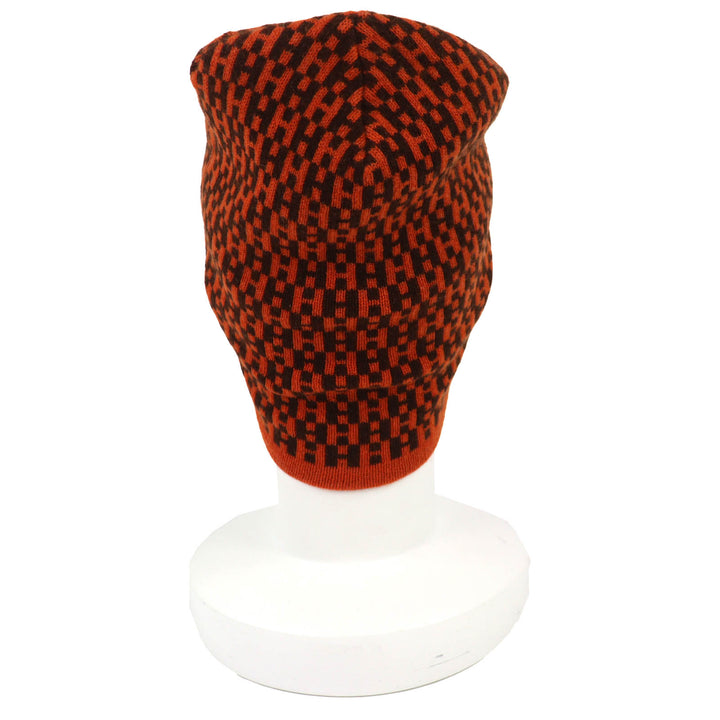 Excellent HERMES Knit cap Margiela era H-pattern beanie knit hat Orange cashmere