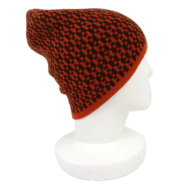 Excellent HERMES Knit cap Margiela era H-pattern beanie knit hat Orange cashmere