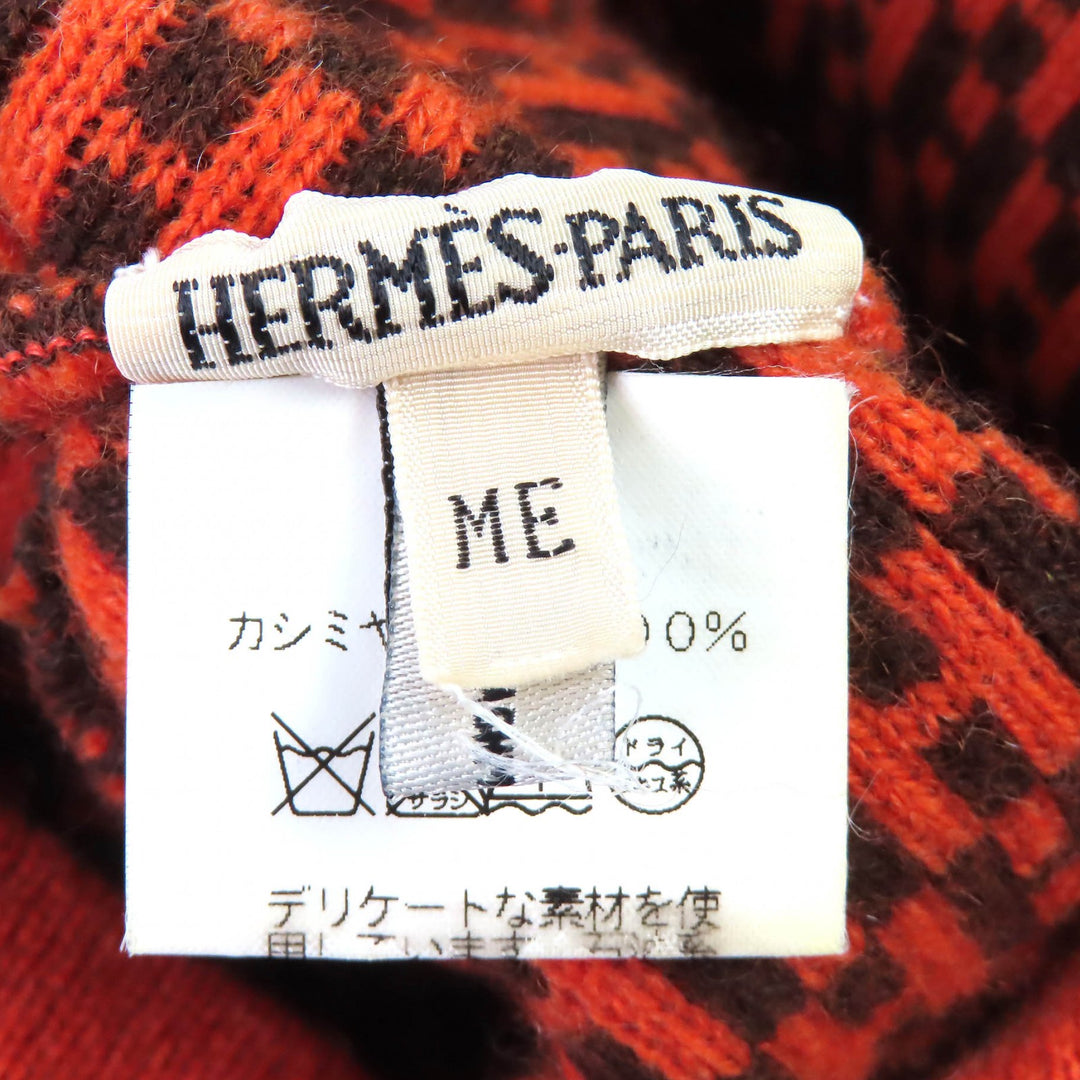 Excellent HERMES Knit cap Margiela era H-pattern beanie knit hat Orange cashmere