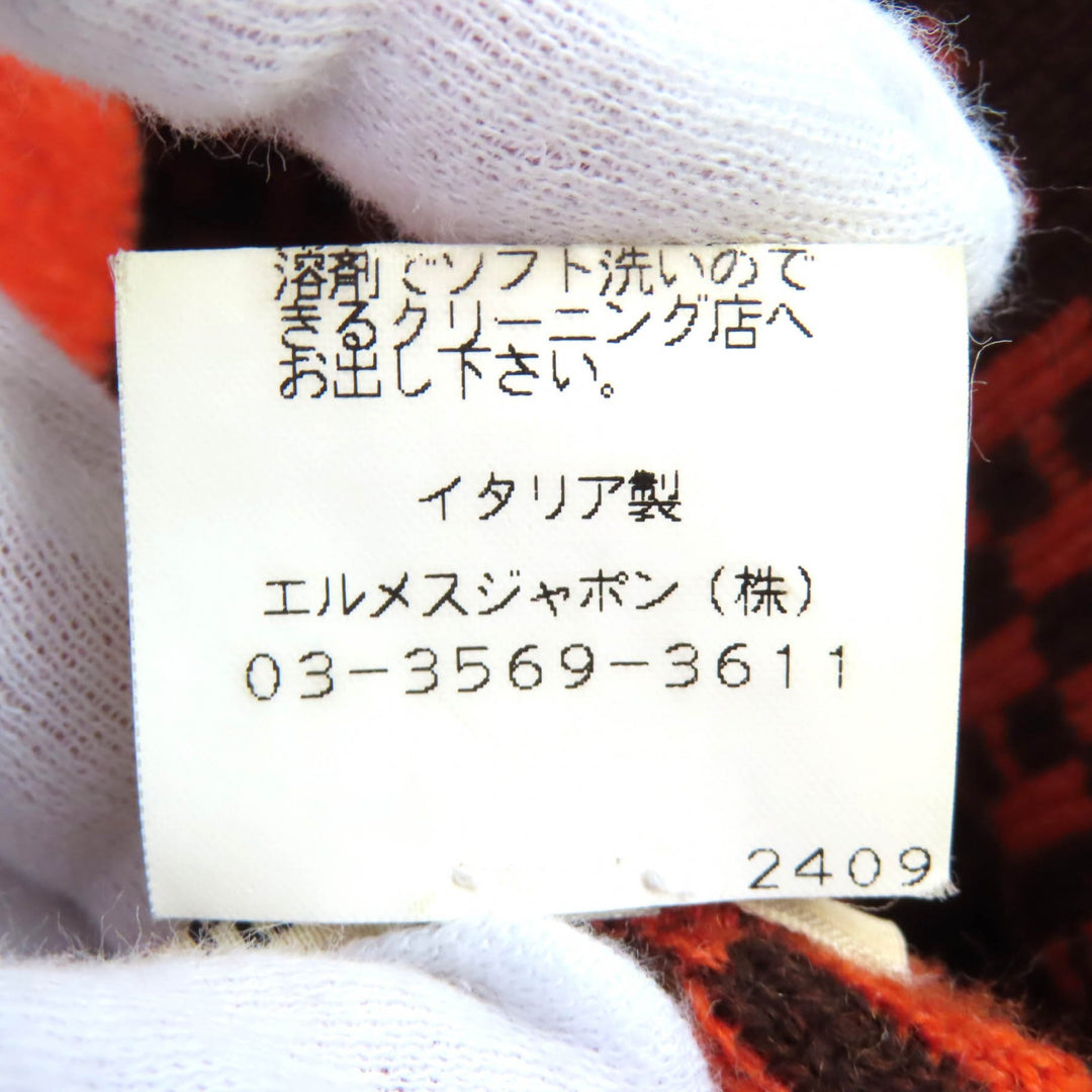 Excellent HERMES Knit cap Margiela era H-pattern beanie knit hat Orange cashmere