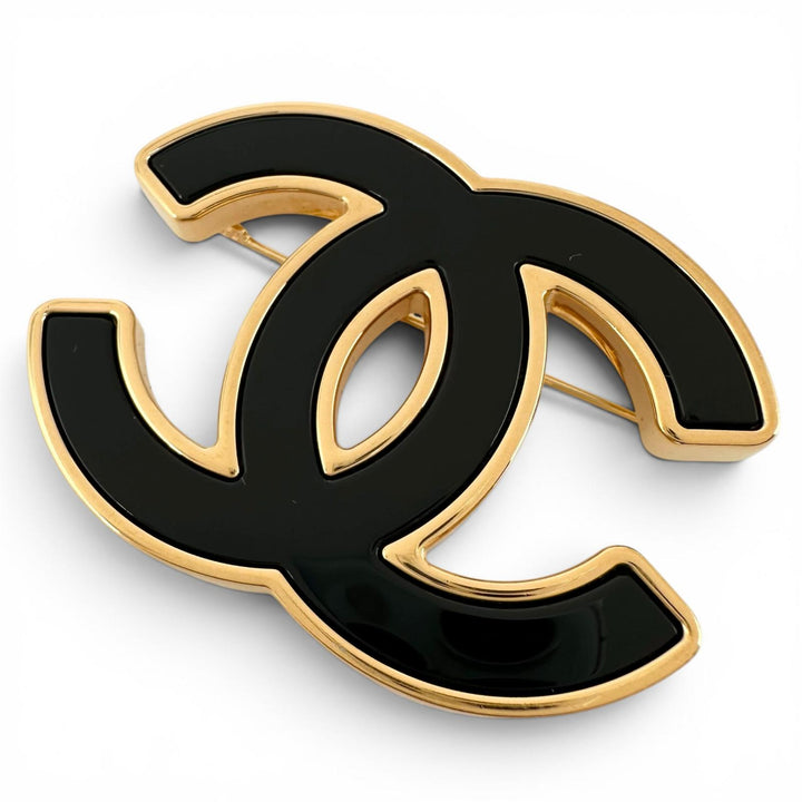 Excellent CHANEL Brooch COCO Mark black plating Women B24B