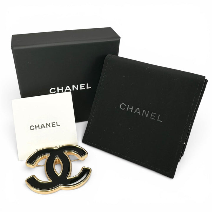 Excellent CHANEL Brooch COCO Mark black plating Women B24B