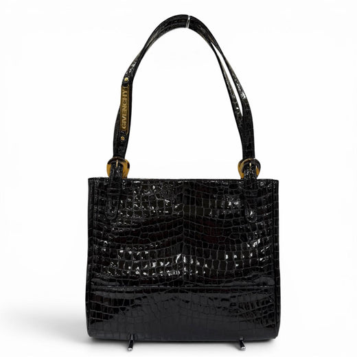 Excellent GIVENCHY Handbag Logo Metal Crocodile Embossed black Cowhide Women