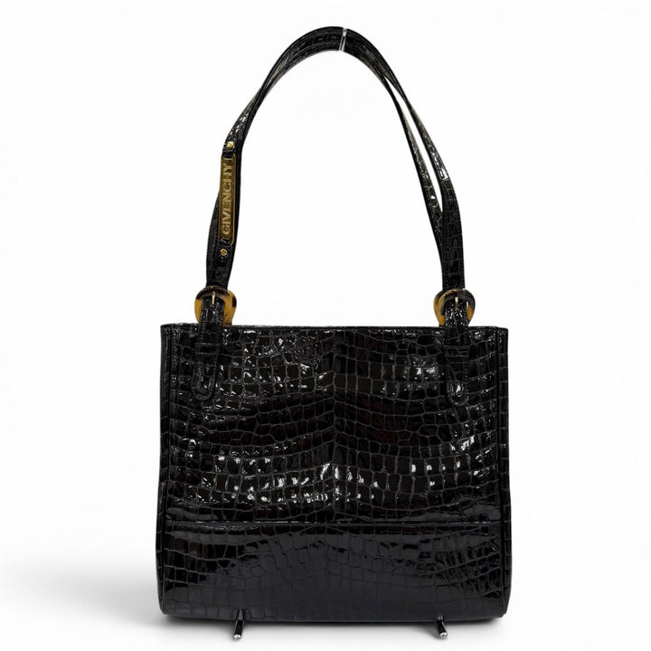 Excellent GIVENCHY Handbag Logo Metal Crocodile Embossed black Cowhide Women