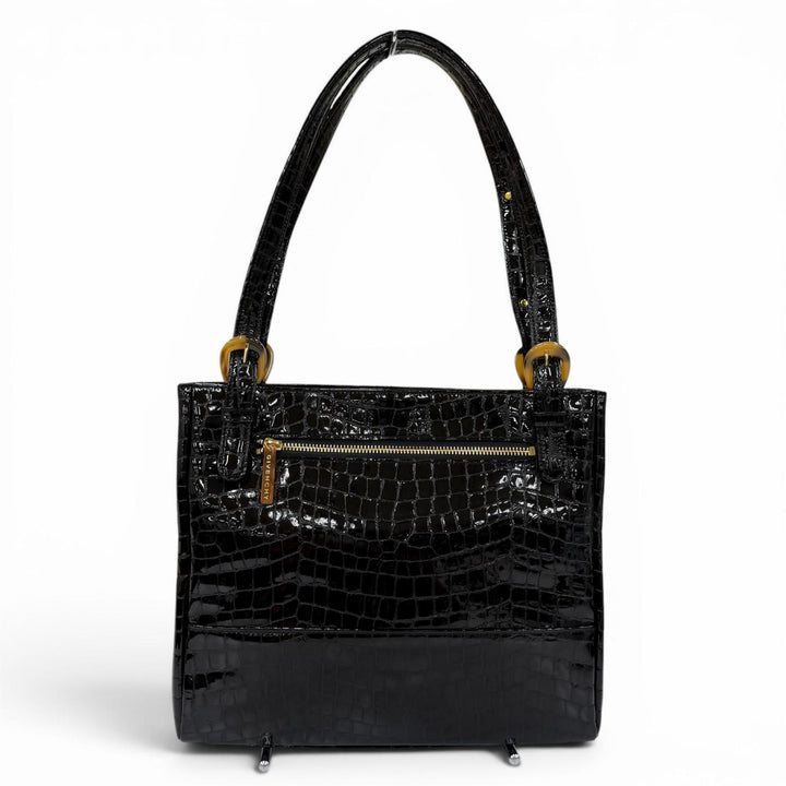 Excellent GIVENCHY Handbag Logo Metal Crocodile Embossed black Cowhide Women