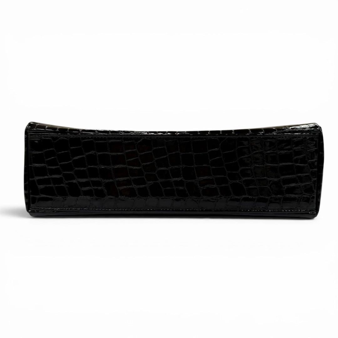 Excellent GIVENCHY Handbag Logo Metal Crocodile Embossed black Cowhide Women
