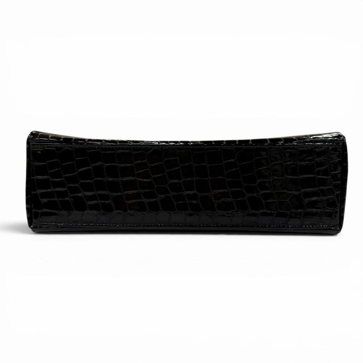 Excellent GIVENCHY Handbag Logo Metal Crocodile Embossed black Cowhide Women