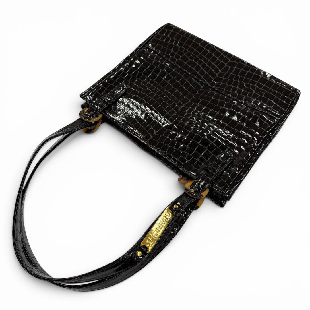 Excellent GIVENCHY Handbag Logo Metal Crocodile Embossed black Cowhide Women