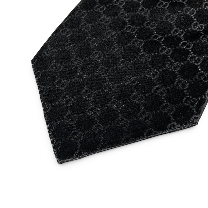 Pristine GUCCI tie GG pattern GG logo wide tie black silk mens