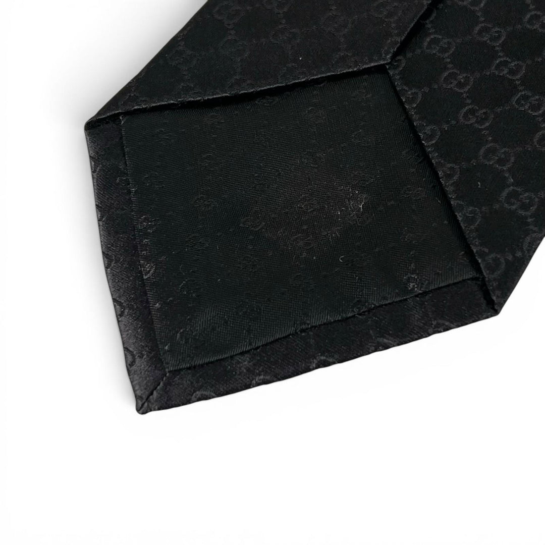 Pristine GUCCI tie GG pattern GG logo wide tie black silk mens