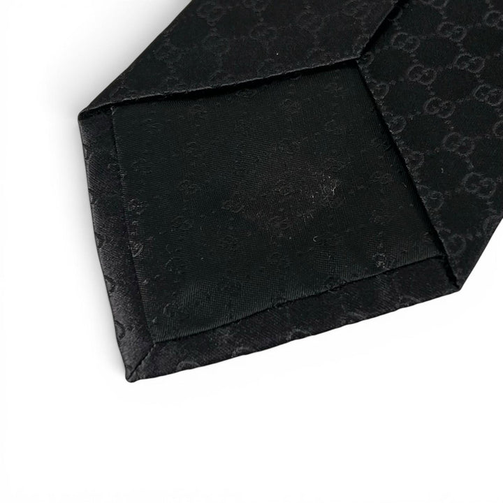 Pristine GUCCI tie GG pattern GG logo wide tie black silk mens