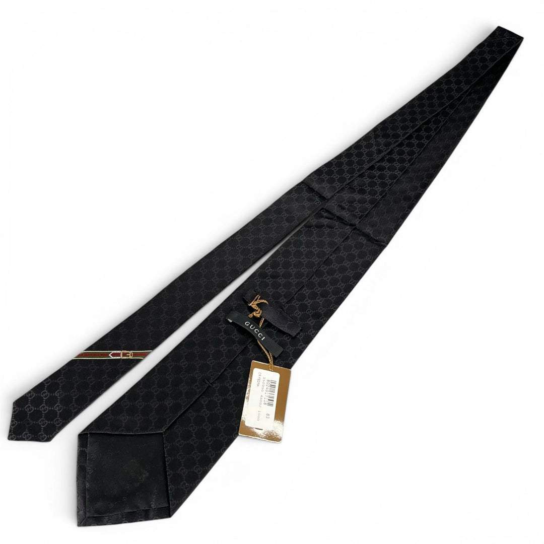 Pristine GUCCI tie GG pattern GG logo wide tie black silk mens