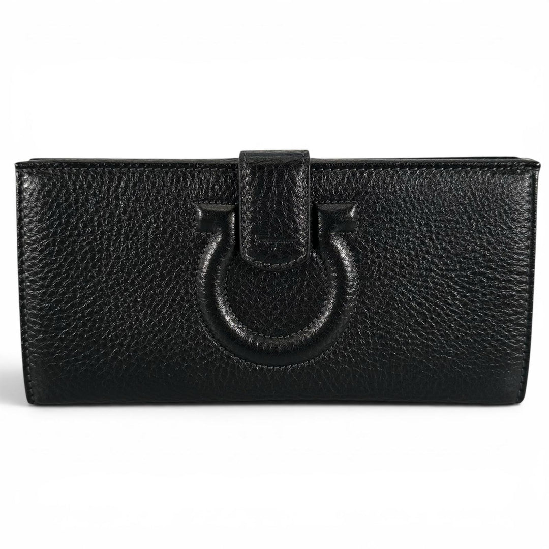 Pristine Salvatore Ferragamo Purse Gancini long wallet black leather Women