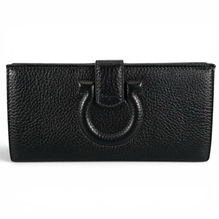 Pristine Salvatore Ferragamo Purse Gancini long wallet black leather Women