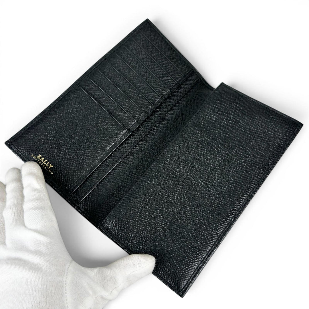 Pristine BALLY Purse LALIRO Leather Long Wallet with Metal Logo black mens