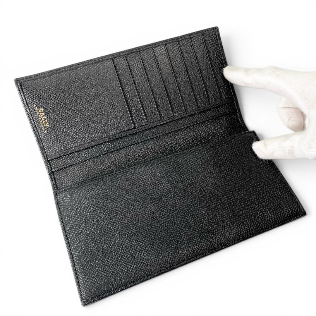 Excellent BALLY Purse LALIRO Leather long wallet with metal logo, bi-fold mens