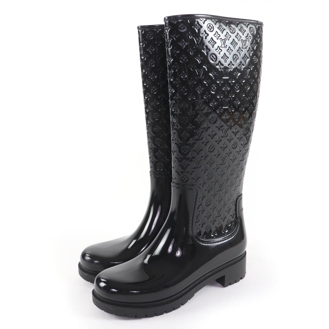 Great LOUIS VUITTON Knee-high boots Monogram rain boots black rubber Women 38