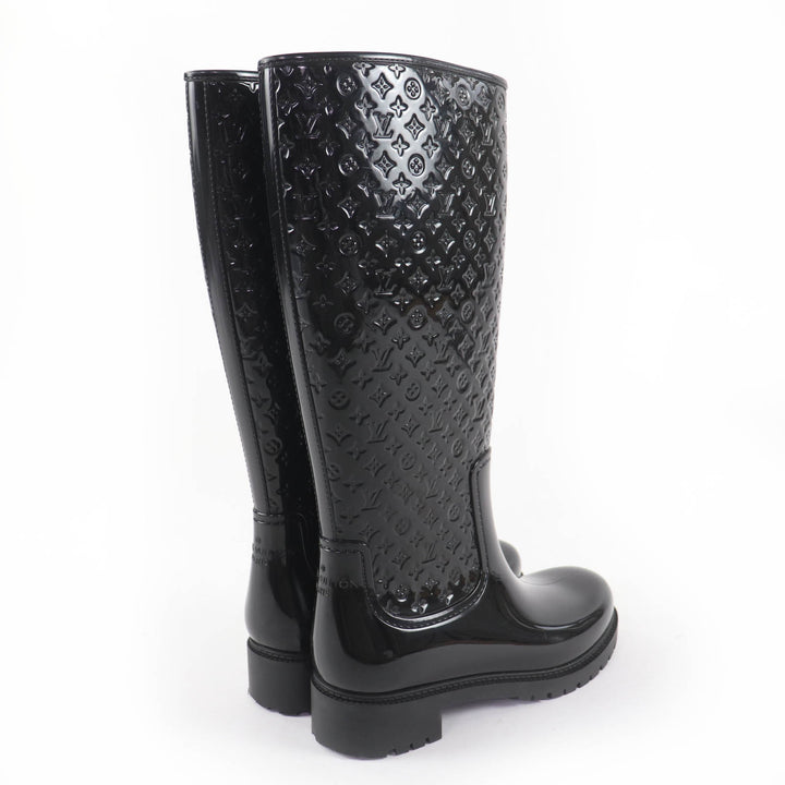 Great LOUIS VUITTON Knee-high boots Monogram rain boots black rubber Women 38