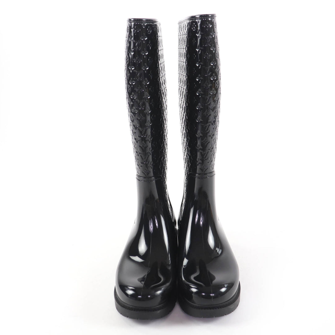 Great LOUIS VUITTON Knee-high boots Monogram rain boots black rubber Women 38