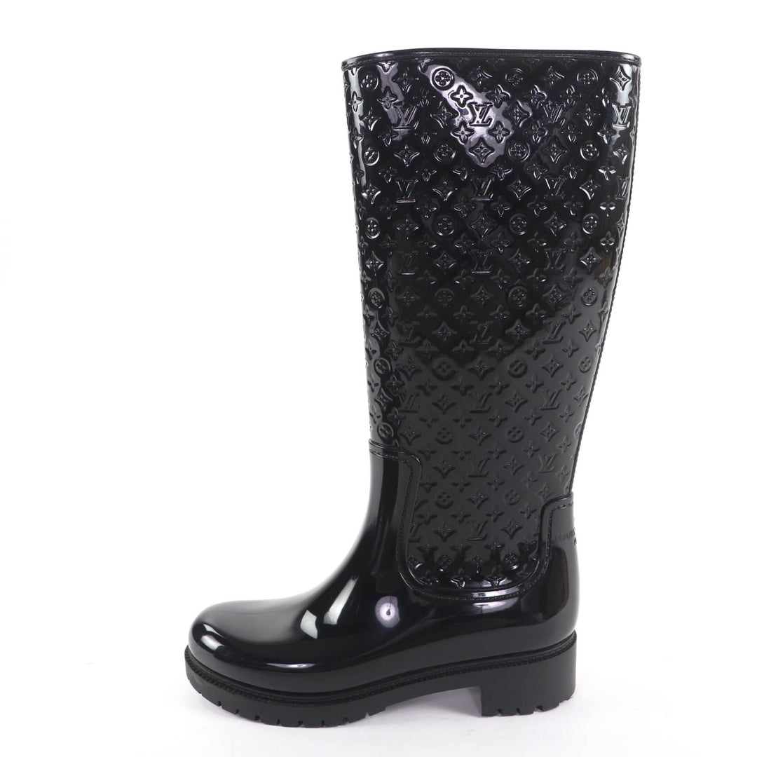 Great LOUIS VUITTON Knee-high boots Monogram rain boots black rubber Women 38