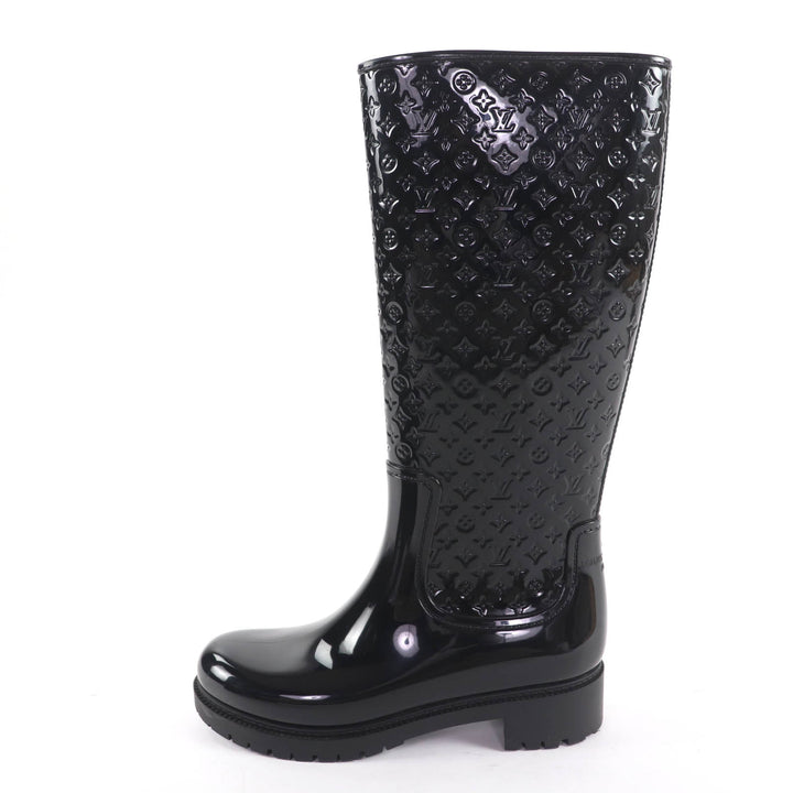 Great LOUIS VUITTON Knee-high boots Monogram rain boots black rubber Women 38