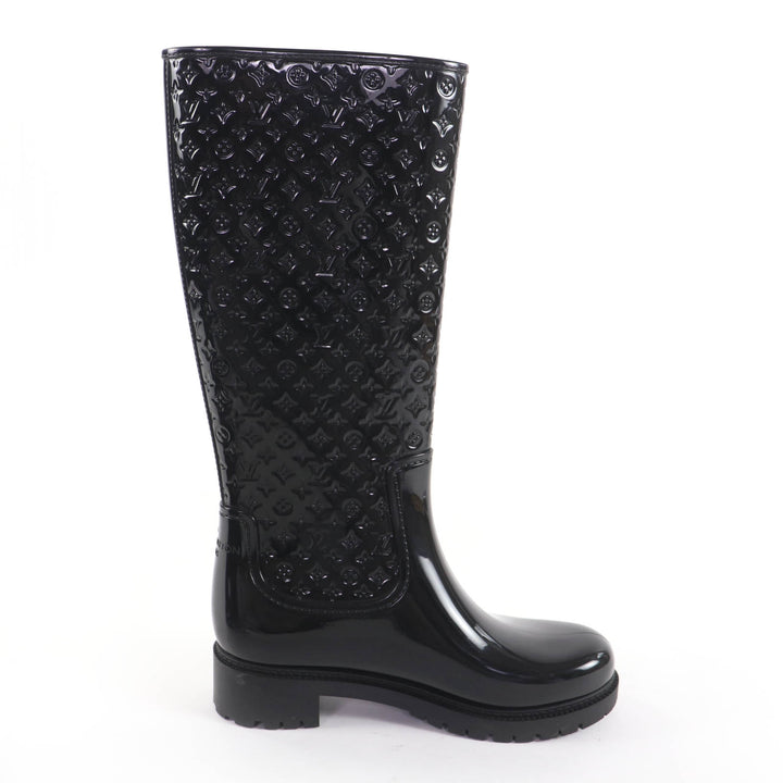 Great LOUIS VUITTON Knee-high boots Monogram rain boots black rubber Women 38