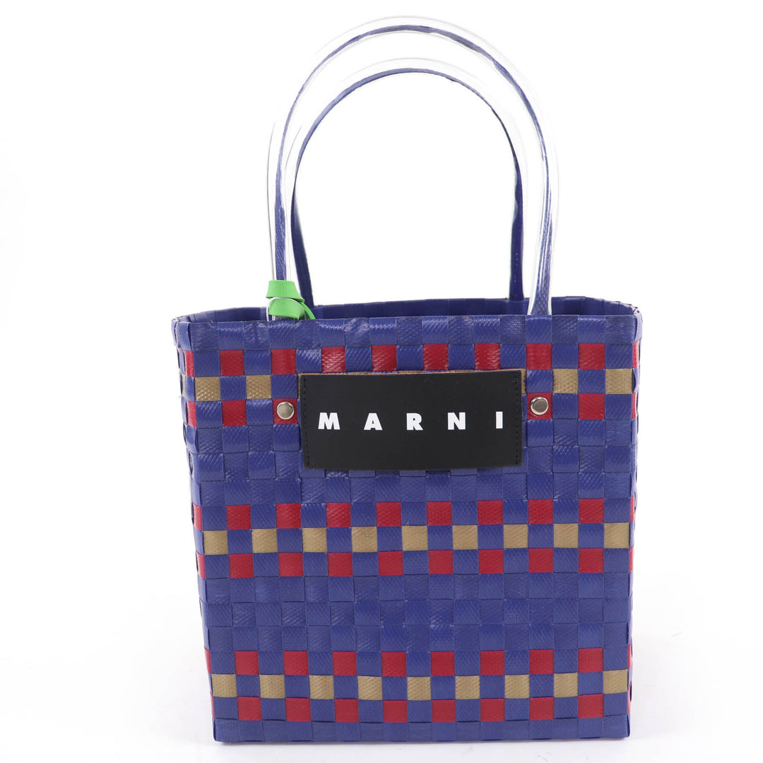 Pristine MARNI Handbag Marni Market Picnic Basket with Leather Logo Patch Navy
