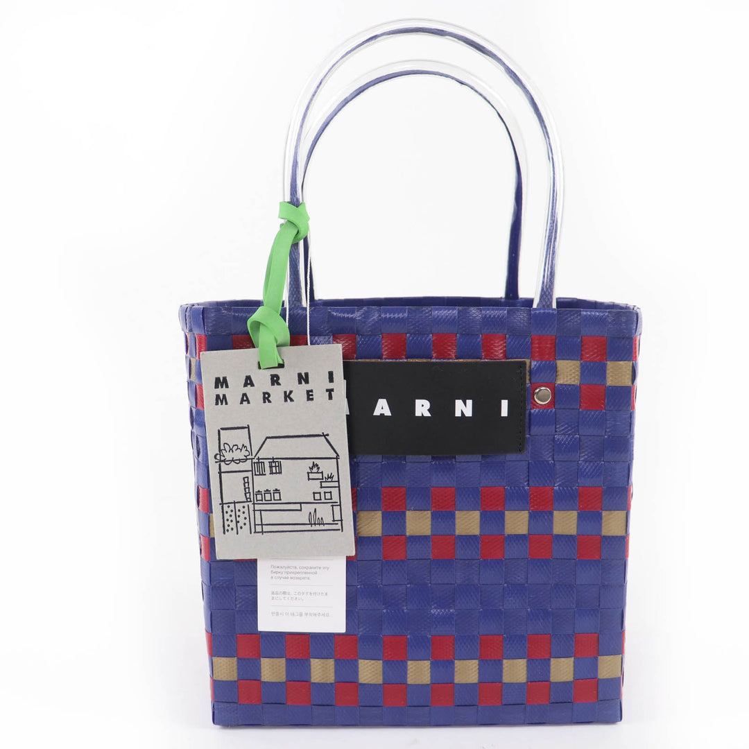 Pristine MARNI Handbag Marni Market Picnic Basket with Leather Logo Patch Navy