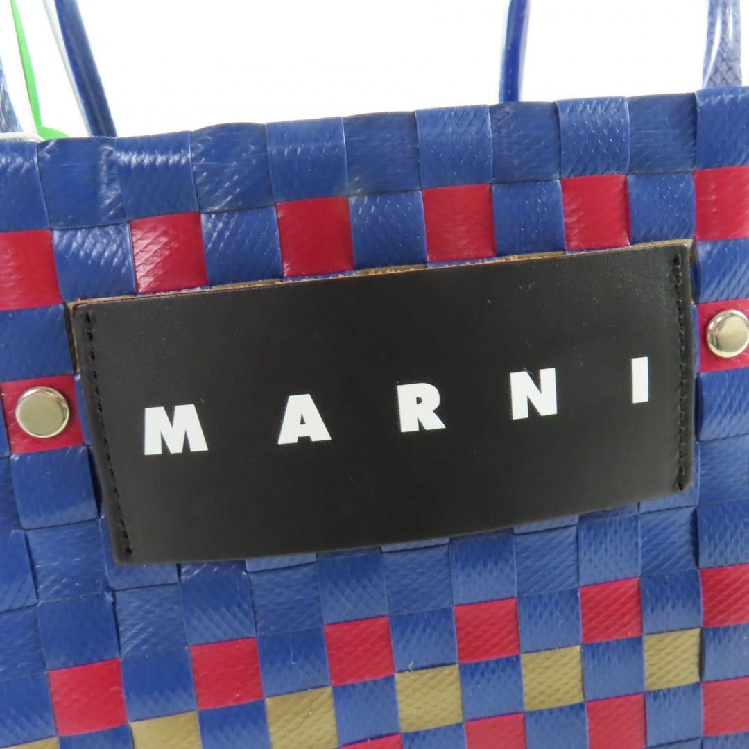 Pristine MARNI Handbag Marni Market Picnic Basket with Leather Logo Patch Navy