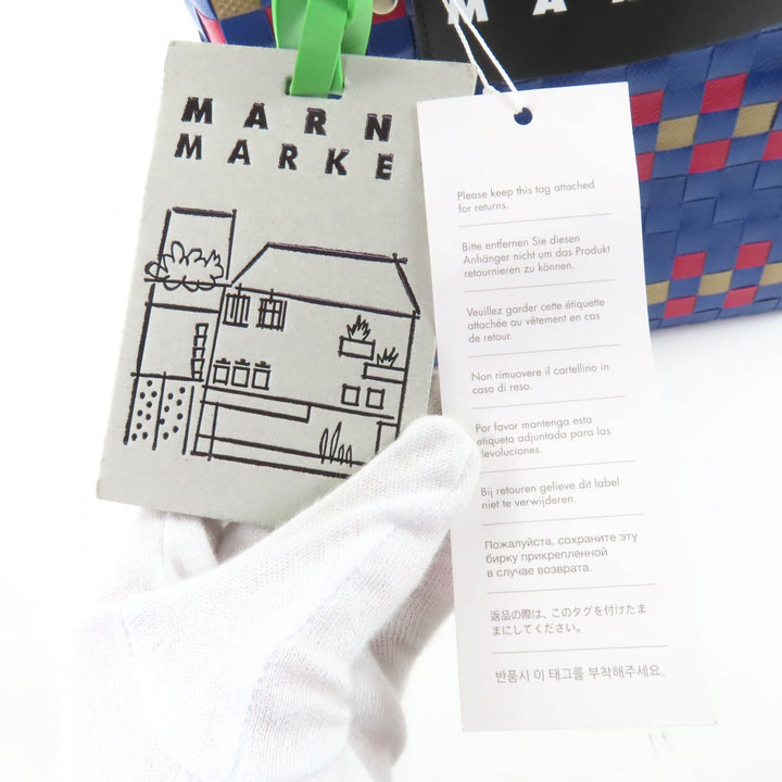 Pristine MARNI Handbag Marni Market Picnic Basket with Leather Logo Patch Navy