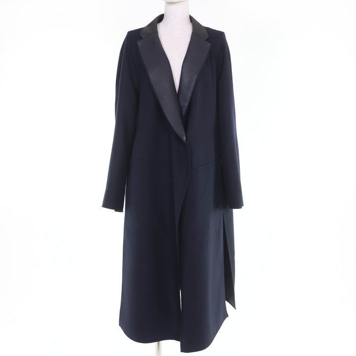 Pristine HERMES coat Soft Tilt Leather Mix Navy cashmere Women 38