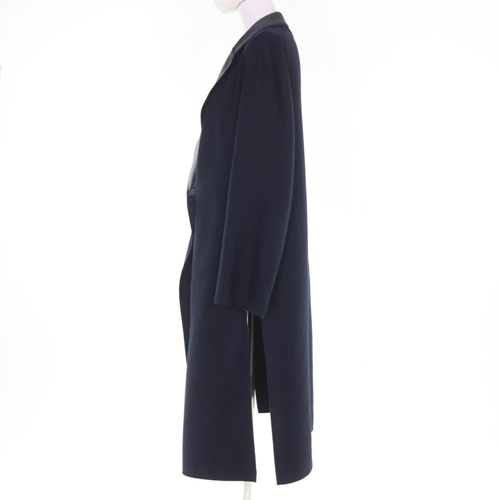 Pristine HERMES coat Soft Tilt Leather Mix Navy cashmere Women 38