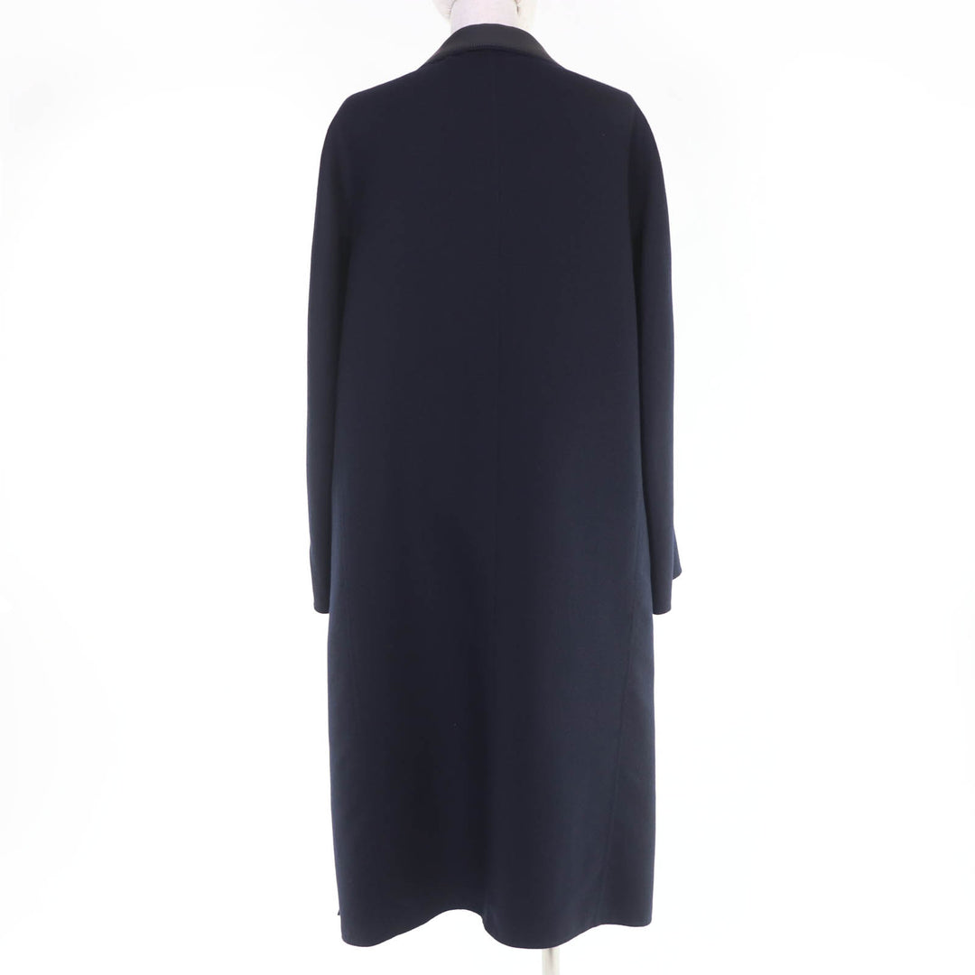 Pristine HERMES coat Soft Tilt Leather Mix Navy cashmere Women 38