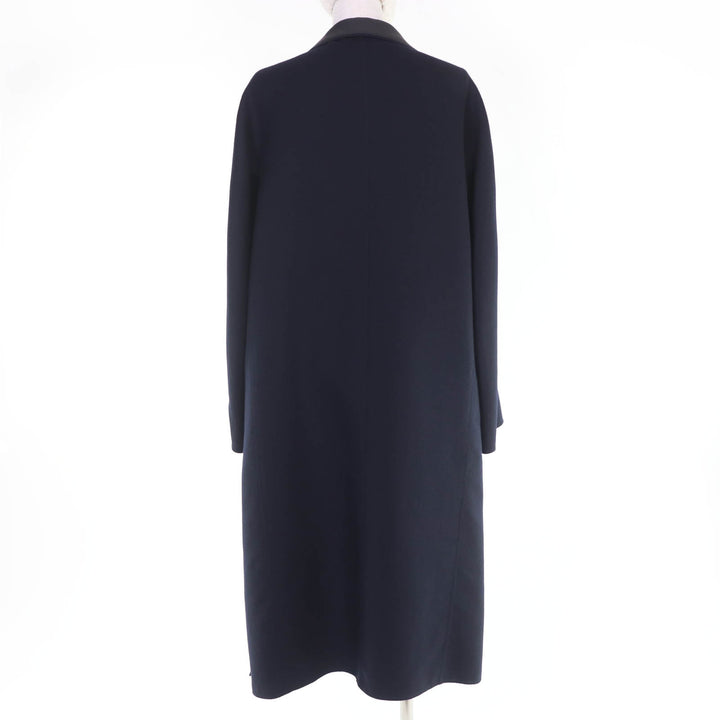 Pristine HERMES coat Soft Tilt Leather Mix Navy cashmere Women 38