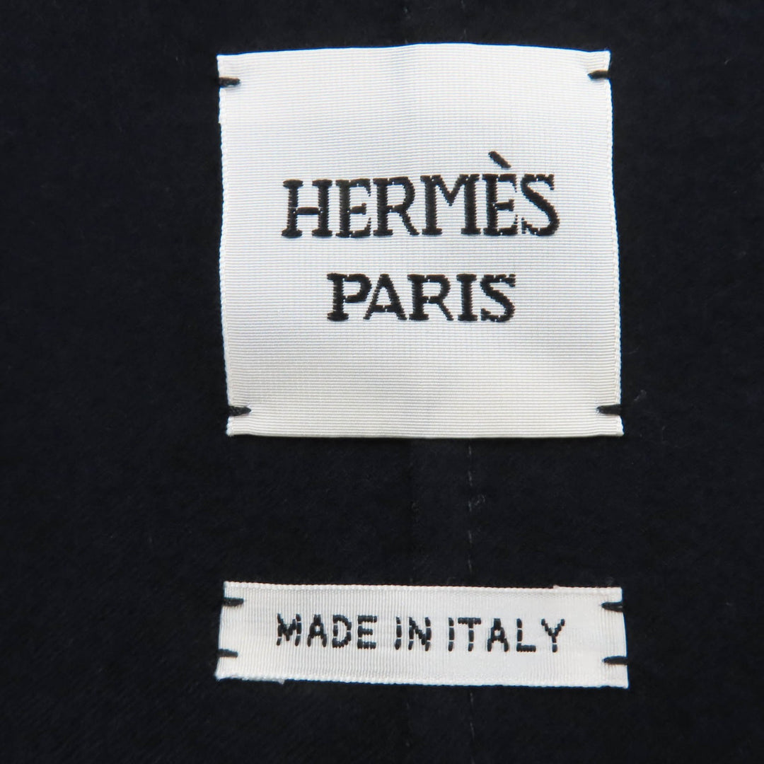Pristine HERMES coat Soft Tilt Leather Mix Navy cashmere Women 38