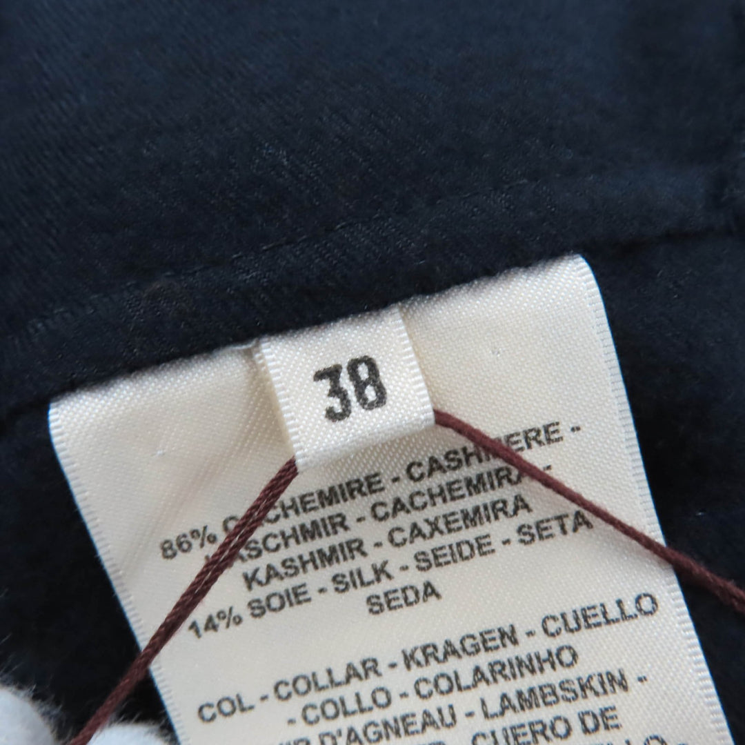 Pristine HERMES coat Soft Tilt Leather Mix Navy cashmere Women 38