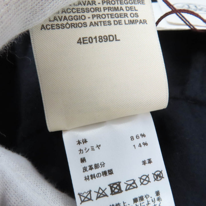 Pristine HERMES coat Soft Tilt Leather Mix Navy cashmere Women 38
